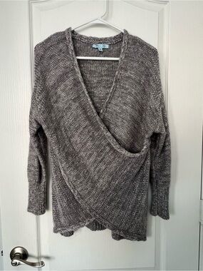 She + Sky Gray Wrap-Front V-Neck Sweater